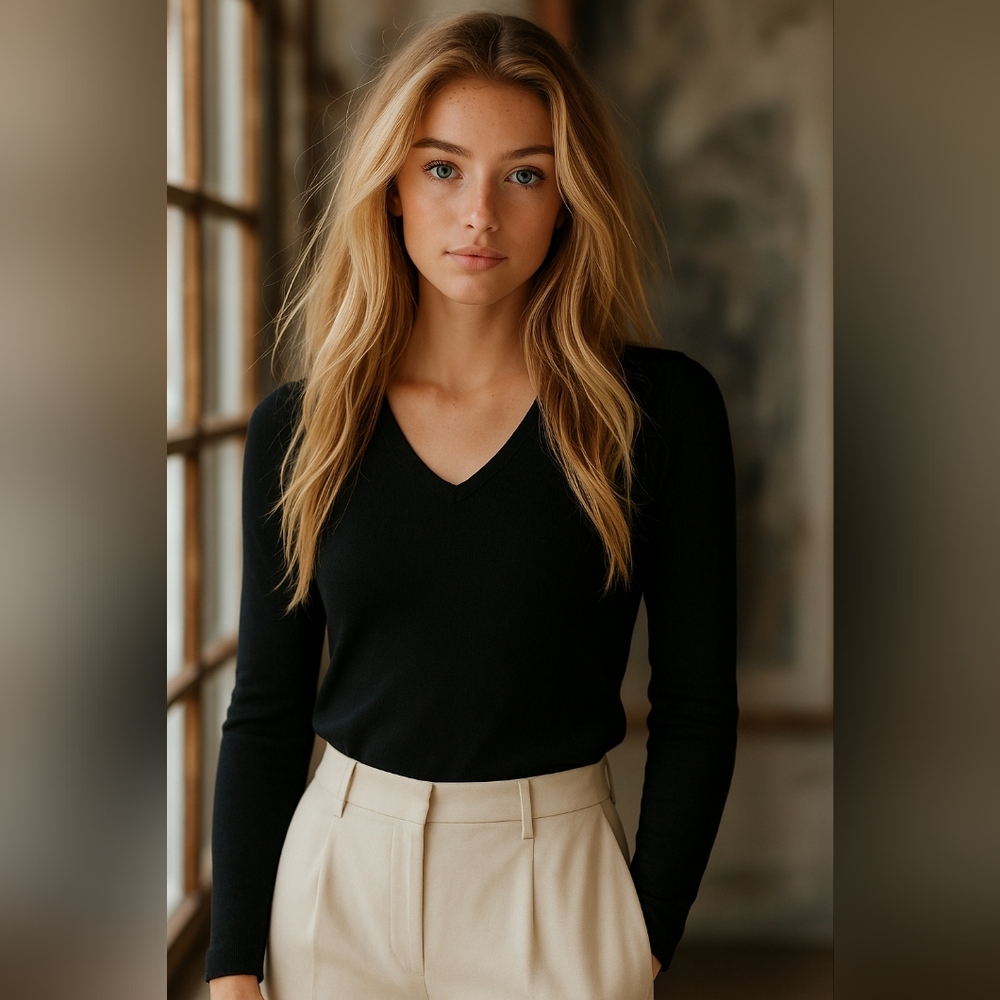 LINE Silk-Blend V-Neck Knit Sweater